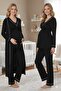 Women's Piped Long Sleeve Maternity Pajamas Set with Dressing Gown 3-Piece Pajama Set