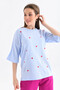 Women's Crew Neck Short Sleeve Heart Embroidered Knit Sweater 10164 - 5