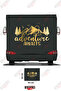 Adventure Awaits Written on the Caravan Sticker with Mountain and Tree Images