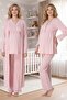 Women's Piped Long Sleeve Maternity Pajamas Set with Dressing Gown 3-Piece Pajama Set - 6