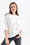 Women's Crew Neck Short Sleeve Heart Embroidered Knit Sweater 10164