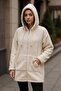 Women's Plush Coat Hooded Wide Fit Cream - 5