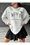 Women's White Optimistic Garden Printed Oversized Crew Neck Sweatshirt - 2