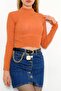 Women's Crop Cut Long Sleeve Stretch Fabric Knitwear Sweater