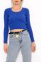 Women's Crop Cut Long Sleeve Stretch Fabric Knitwear Sweater - 2