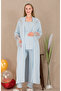Buttoned Collar Lace Detailed Pocketed Dressing Gown Maternity & Postpartum 3-Piece Pajama Set
