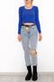 Women's Crop Cut Long Sleeve Stretch Fabric Knitwear Sweater - 3