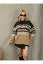 Women's Knitwear Sweater Turtleneck Off-The-Shoulder Geometric Pattern Brown–Beige–Cream Tones Long Sleeve - 5
