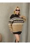 Women's Knitwear Sweater Turtleneck Off-The-Shoulder Geometric Pattern Brown–Beige–Cream Tones Long Sleeve - 6