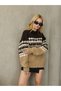 Women's Knitwear Sweater Turtleneck Off-The-Shoulder Geometric Pattern Brown–Beige–Cream Tones Long Sleeve - 7