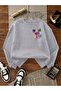 Women's Gray Now or Never Printed Oversized Crew Neck Sweatshirt - 2