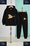 Children's Unisex 3-Piece Hooded Tracksuit Set with Zippered Bear Half-Pants - 2
