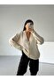 Buttoned V-Neck Ecru Knitwear Cardigan - 3