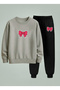 Sweatshirt - Tracksuit Set Girl's Crew Neck Sweet Pink Ribbon Printed 3 Thread Raised
