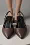 Women's Dark Brown Leather New Season Elasticized Low Heel Shoes
