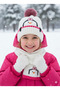 Penguin Figured Knitted Children's Scarf, Beanie and Gloves Set with Fleece Inside, 3-Piece Set
