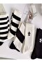 Economic Pack of 5 Black-White Striped Patterned Unisex Tennis Socks Set - 3