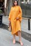 Women's Mustard Balloon Sleeve, Judge Collar, Anti-Sweat Cotton, Imported Muslin Fabric, Long Loose Dress - 6
