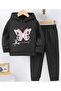 Be Your Self Butterfly Printed Black Children's Hoodie Tracksuit Set