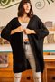 Women's Black Sleeve Folded Pocket Loose Knitwear Cardigan HRK-19000123 - 3