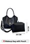 Women's Black Lock Detailed Set of 2 Hand Shoulder Bag and Makeup Bag - 5