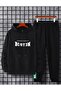 Boston Winter Tracksuit Set Sweatshirt Sweatpants - Black Printed Oversize Hoodie - 2