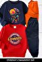 Astronaut Printed 2-Piece Pack Navy Blue-Red Unisex Children's Tracksuit Set with Inner Hood