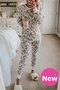 Women's White Kokina Patterned Pajama Set – Camisole Collar and Cuffs, Curved Hem - 2