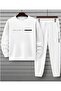 Men's White Balance Printed Oversize Crew Neck Tracksuit Set