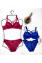 Women's Padded Underwire Lace Bra Set of 2 Blue (COBALT BLUE)-cherry - Dowry Package-gift - Boxed - 3