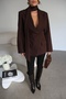 Coffee Shawl-Detail Lined Premium Design Double-Breasted Jacket - 3
