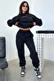 طقم بدلة رياضية Thatssofetch Sweatshirt Jogger - غطاء رأس كبير الحجم مطبوع باللون الأسود - 5