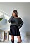 Black Full Pleated Belted Lined Shorts Women's Mini Skirt - 6