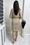 Double-breasted Collar Sequin Evening Dress Black, Beige, Emerald Green - 4