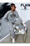 Women's Gray Los Angeles Printed Oversize Crew Neck Suit