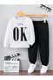 3 Thread ITS' OK Top White Bottom Black Printed Girls/Boys Oversize Sweatsihrt & Tracksuit Set