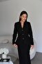 Black Ruffle Detailed Jacket and Midi Skirt Bottom Top Premium Tweed Suit - 3