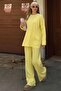 Yellow Deg Ribbed Sweater-Pants Women's Knitwear Bottom-Top Set