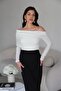 White Collar Gathered Slit Midi Length Premium Dress - 2