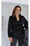 Satin Double Breasted Collar Side Tie Shirt Blouse - 2
