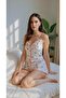 Ecru Cotton Floral Printed Rope Strap Pajama Set - 4