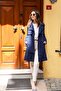Navy 100% Cotton Gabardine Midi (95CM) Lined Belted Women's Trench Coat 1113 - 4