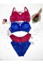 Women's Padded Underwire Lace Bra Set of 2 Blue (COBALT BLUE)-cherry - Dowry Package-gift - Boxed - 2