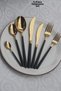 Rüya Gold Black Spoon and Dessert Fork Set (6 Dessert Spoons + 6 Dessert Forks) - 4