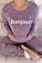 Lilac Bonjour Patterned Kangaroo Pocket Plush Fleece Pajama Set - 4