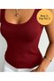 Women's Ribbed Thick Strap Basic Burgundy Undershirt