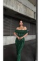 Stone Detailed Strapless Neckline Scuba Fabric Dress Emerald 583241 - 2