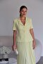 Yellow Pleated Skirt Short Sleeve Jacket Bottom Top Premium Set - 2