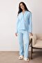 Mavi %100 Pamuklu Cep ve Manşetli Örme Pijama Takımı THMAW26PT00230