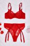 Red Lace Garter Lace-Like Knit Fixed Cup Underwear Set Thmss25Cc00025 - 5